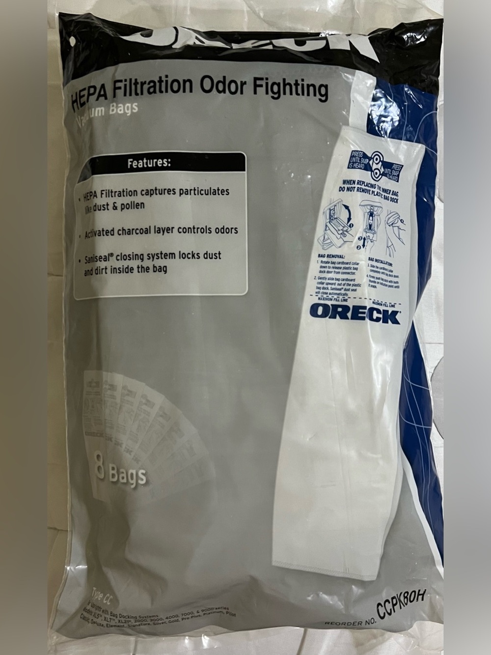 Oreck Type CC HEPA Filtration Odor-Fighting Vacuum Bag (8-Pack, Model CCPK80H)